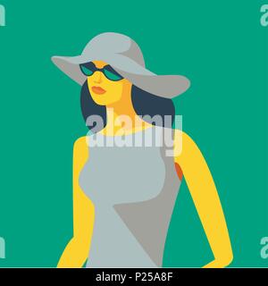 Femme en robe, chapeau et lunettes de soleil. Vector illustration Illustration de Vecteur