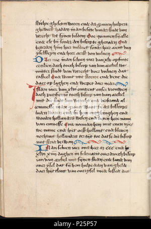 . - Kattendijkekroniek cronicke Die historie de die van Hollant, van van Vrieslant Zeelant ende ende van den stichte van Uutrecht ende van veel landen die hommes hierna nomen sal - KO KW 1900 UN 008, folium 310v . 310v dans le folium Kattendijkekroniek (ca. 1491) de la collection de la Bibliothèque Nationale des Pays-Bas. Entre 1491 et 1493 Kattendijkekroniek 163 (ca. 1491) - KO KW 1900 UN 008, folium 310v Banque D'Images