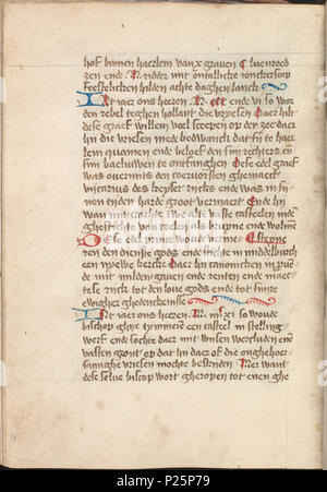 . - Kattendijkekroniek cronicke Die historie de die van Hollant, van van Vrieslant Zeelant ende ende van den stichte van Uutrecht ende van veel landen die hommes hierna nomen sal - KO KW 1900 UN 008, folium 286v . Folium 286v à partir de l'Kattendijkekroniek (ca. 1491) de la collection de la Bibliothèque Nationale des Pays-Bas. Entre 1491 et 1493 Kattendijkekroniek 163 (ca. 1491) - KO KW 1900 UN 008, folium 286v Banque D'Images