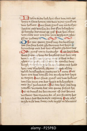 . - Kattendijkekroniek cronicke Die historie de die van Hollant, van van Vrieslant Zeelant ende ende van den stichte van Uutrecht ende van veel landen die hommes hierna nomen sal - KO KW 1900 UN 008, folium 271v . 271v dans le folium Kattendijkekroniek (ca. 1491) de la collection de la Bibliothèque Nationale des Pays-Bas. Entre 1491 et 1493 Kattendijkekroniek 163 (ca. 1491) - KO KW 1900 UN 008, folium 271v Banque D'Images