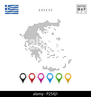 La carte à points de la Grèce. Silhouette simple de la Grèce. Le drapeau national de la Grèce. Ensemble de marqueurs de la carte multicolore. Illustration isolé sur blanc Zone Banque D'Images