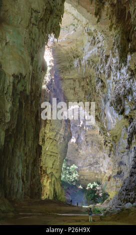 L'entrée d'une grotte dans le sud-est du Brésil avec des chercheurs prêts à explorer Banque D'Images