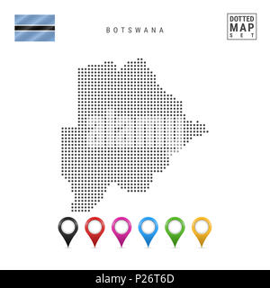 La carte à points du Botswana. Silhouette simple du Botswana. Le drapeau national du Botswana. Ensemble de marqueurs de la carte multicolore. Illustration isolé sur fond blanc Banque D'Images