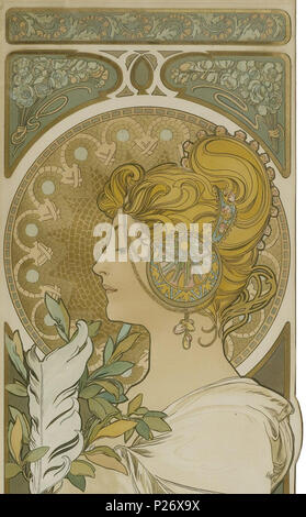 . La Plume. Lithographie couleurs. Signé et daté 99 Mucha dans la pierre en bas à gauche. 72x27 cm. 1899. Alphonse Mucha (1860-1939) Noms alternatifs Alphonse Maria Mucha Description Czech-Austro-affichiste hongrois, lithographe, photographe, graphiste, peintre et dessinateur de timbres-poste photographe tchécoslovaque, peintre, illustrateur et patriote. En dehors de sa production artistique, il était un défenseur de l'unification de l'Czekoslovakia pour lequel il a conçu les premiers billets de banque en 1918. Date de naissance/décès 24 Juillet 1860 14 juillet 1939 Lieu de naissance/décès Ivančice, Au Banque D'Images