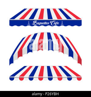 Les auvents. Différentes formes. Couleurs du drapeau français. Café Français, Baguette Shop, magasin du marché des éléments de conception. Banque D'Images