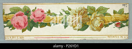 . Anglais : Frontière (USA), 1895 . Anglais : sur fond blanc, enlacés, ruban jaune, jaune et rose, jaune-moutarde entre lignes de chant. Imprimé en marge : 'breveté en USA Dec 5, 1895' . 1895 36 Frontière (USA), 1895 (CH) 18462661-2 Banque D'Images