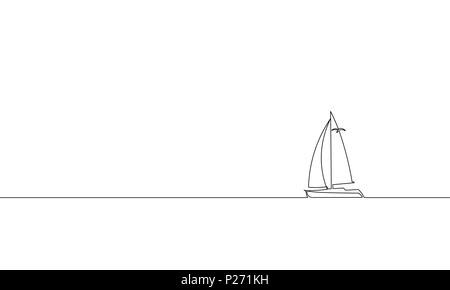 Seule une ligne continue de l'océan de l'art voyage vacances. Voyage en mer maison de vacances tropical island yacht bateau voyage de luxe concept esquisse silhouette vector illustration Illustration de Vecteur