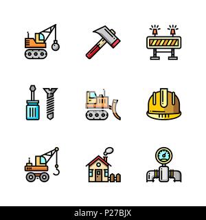 Bâtiment, construction et réparation accueil aperçu simple outils icônes colorées pour le web et les terminaux mobiles set 3 Illustration de Vecteur