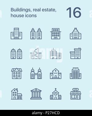 Contours des bâtiments, l'immobilier, chambre d'icônes pour le web et les terminaux mobiles pack 1 Illustration de Vecteur