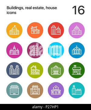 Bâtiments colorés, de l'immobilier, maison d'icônes pour le web et les terminaux mobiles pack 2 Illustration de Vecteur