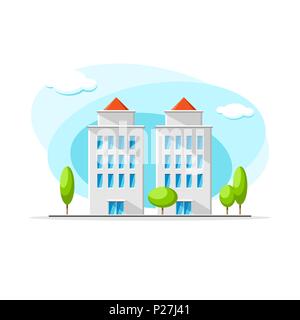 Télévision vecteur de deux gratte-ciel modernes colorés construction illustration. Maison de ville, appartement, immeuble d'objet sur fond blanc isolé Illustration de Vecteur