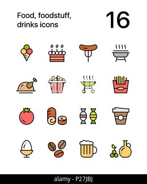 Aliments colorés, les aliments, les boissons et d'icônes pour le web et les terminaux mobiles pack 4 Illustration de Vecteur