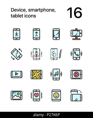 Dispositif de couleur, smartphone, tablette et d'icônes pour le web et les terminaux mobiles pack 1 Illustration de Vecteur