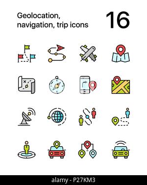 Géolocalisation de couleur, la navigation, les icônes de voyage pour web et mobile design pack 3 Illustration de Vecteur