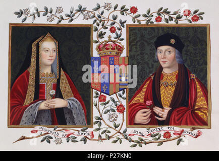 . Anglais : Double Portrait d'Elisabeth d'York et Henry VII tenant la rose blanche d'York . vers 1825. Malden, Sarah, comtesse d'Essex (ch. 1761-1838)[2][3] 116 Elizabeth et Henry Banque D'Images