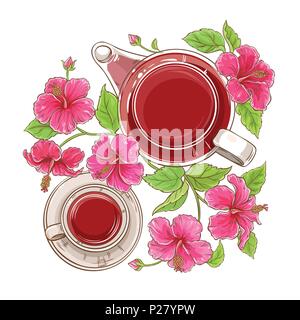 Plateau en verre d'hibiscus sur fond whte illustration Illustration de Vecteur