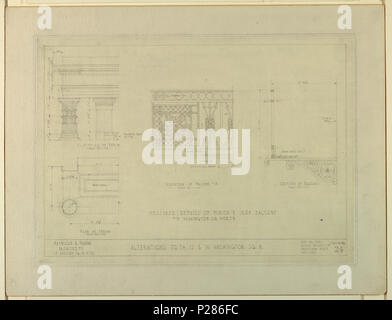 . Anglais : dessin, des modifications au 14 15 16 Washington Square North, sketch n° 24, 20 mars 1922 . Anglais : Dessin montre plusieurs dessins ou modèles, pour les modifications de deux bâtiments, dont une véranda, balcon, clôture de fer, et d'un 2e étage et au 1er étage, fenêtre linteaux. Certaines mesures sont dans l'ensemble. Gauche : ALTITUDE DE Porche / ÉCHELLE 4"  = 1'-0" ; centre : ALTITUDE DE BALCON # 15 / ÉCHELLE 1 ½ - 1'-0" ; à droite : l'article de balcon ; en bas à gauche : Détails de porche & FER À REPASSER BALCON / # 15 WASHINGTON SQ. Au nord . 20 Mars 1922 99 dimensions, des modifications au 14 15 16 Washington Square North, sketch n° 24, 20 mars Banque D'Images