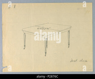 . Anglais : Dessin, Design pour une table à manger en acajou rectangulaire à quatre pattes, le 24 septembre 1903 . Anglais : Rectangulaire la moulure du haut avec la division de civière en travers de centre a soulevé sur 4 pieds cannelés et effilé tourné sur roulettes. . 24 septembre 1903 100 Dessin, Design pour une table à manger en acajou rectangulaire à quatre pattes, 24 Septembre, 1903 18680821 (CH) Banque D'Images