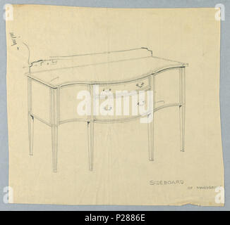 103 Dessin, Design pour bahut de l'acajou avec la serpentine, avant 1900-05 (CH) 18680571 Banque D'Images