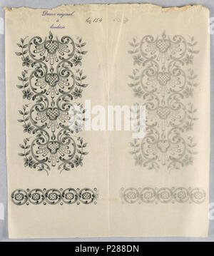 . Anglais : Dessin, Dessins pour la broderie, ca. 1890 . Anglais : rectangle vertical. Dessins de résumé des motifs floraux pour panneaux et frontières. Chaque dessin gravé en haut : 'Sessin original un broderie.' 154 dessins numérotés (D) . vers 1890 104 Dimensions, Dessins pour la broderie, ca. 1890 (CH) 18446675 Banque D'Images