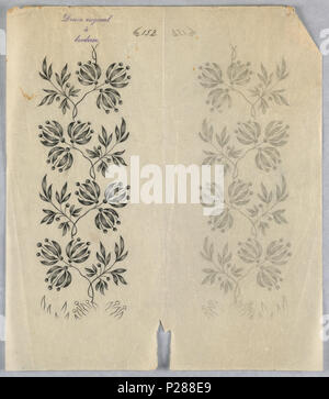 . Anglais : Dessin, Dessins pour la broderie, ca. 1890 . Anglais : rectangle vertical. Dessins de résumé des motifs floraux pour panneaux et frontières. Chaque dessin gravé en haut : 'Sessin une broderie originale numérotée 152 dessins.' (B) . vers 1890 104 Dimensions, Dessins pour la broderie, ca. 1890 (CH) 18446671 Banque D'Images