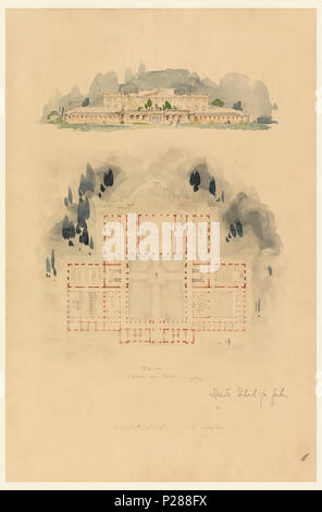 . Anglais : Dessin, élévation et plan de l'école pour filles de Hearst, Washington, D.C., 1896 . Anglais : au-dessus, l'altitude et au-dessous, le plan de l'école. Échelle ci-dessous. . 1896 104 dimensions, l'altitude et le plan de l'école pour filles de Hearst, Washington, D.C., 1896 (CH) 18570141 Banque D'Images