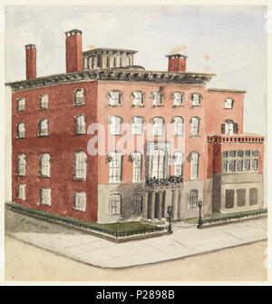. Anglais : Dessin, Hewitt House, 1894 . Anglais : Grande maison de brique rouge ; façade Renaissance à arcades avec des colonnes d'entrée et balcon au-dessus. Titré 'Hewitt House, 9 Lexington Ave'. . 105 1894 Dessin, Hewitt House, 1894 (CH) 18506061 Banque D'Images