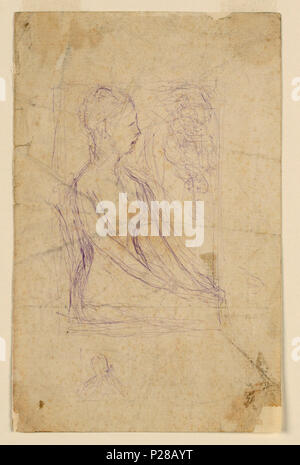 . Anglais : Dessin, Étude pour le Violet Sargent Plaque de bronze à l'Art Institute de Chicago, 1890 . Anglais : Jeune femme, trois-quarts de longueur, assis avec la tête de profil, réalisé à droite ; les mains dans les genoux. Entre rectangle et le remplissage des lignes courbes dans le coin supérieur droit. Ci-dessous en petit carré, un buste avec la tête en vue de trois-quarts vers la droite. . 108 1890 Dessin, Étude pour le Violet Sargent Plaque de bronze à l'Art Institute de Chicago, 1890 (CH) 18345343-2 Banque D'Images