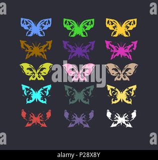 Ensemble de papillons multicolores. Effet grunge. Vector illustration Illustration de Vecteur