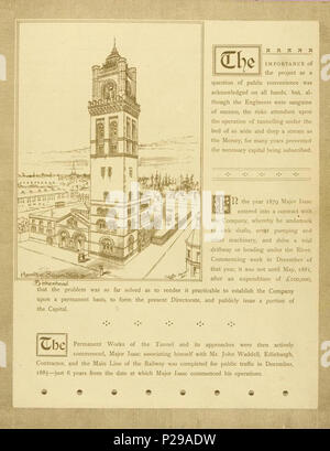 . Anglais : Une illustration de l'extérieur de Hamilton station Sqare, Birkenhead. La tour abritait le fonctionnement hydraulique de la station qui powered ascenseur. Un ascenseur a été nécessaire parce que la plate-forme de la station était environ 80 pieds au-dessous du niveau de la rue. 20 janvier 1886. Thomas Raffles Davison 193 Mersey Tunnel ferroviaire - Hamilton Square Station et tour Banque D'Images