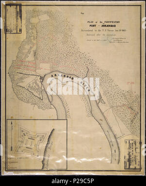 (Carte et plan de masse) en médaillon de la Fortification (Fort Hindman) à la mission, de l'Arkansas, se sont rendus aux forces américaines... - Banque D'Images