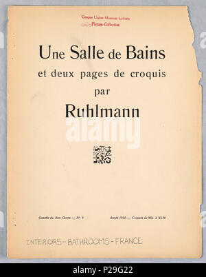 . Anglais : Imprimer, Gazette du Bon Ton, Volume 2, Numéro 9, pages de soirées, la plaque 43, 1920 . Anglais : groupe de trois lithographies : une page de couverture avec texte imprimé, l'une des explications des plaques avec texte imprimé, un croquis avec texte manuscrit et illustrations. L'illustration principale : rectangle vertical. La conception de meubles incluant deux vues de présidence à fond, commode, et un dessin de intérieur richement décoré contenues à l'intérieur a rendu frontière. . 1920267 Imprimer, Gazette du Bon Ton, Volume 2, Numéro 9, pages de soirées, la plaque 43, 1920 CH (18509403-3) Banque D'Images