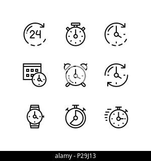 Ensemble de temps, horloge, montre, chronomètre simple vecteur icônes contour pour le web et les terminaux mobiles pack 1 Illustration de Vecteur