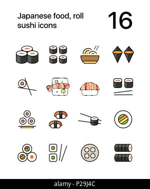 La cuisine japonaise, sushi de couleur des icônes pour la conception web et mobile pack Illustration de Vecteur