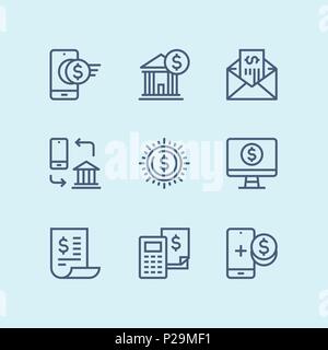 Contours, paiement de l'argent, finances, trésorerie et de carte ligne vectorielle icônes pour le web et les terminaux mobiles pack 4 Illustration de Vecteur