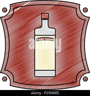 Doodle emblème avec bouteille d'alcool alcool Boissons Illustration de Vecteur