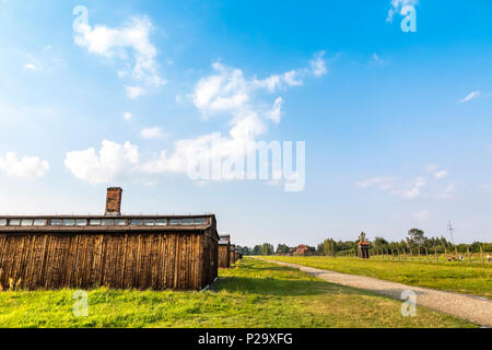 Caserne de l'Auschwitz II-Birkenau, ancien camp de concentration et d'extermination nazis près d'Oswiecim, Pologne ville Banque D'Images