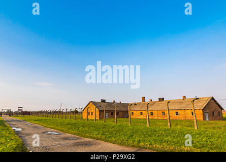 Caserne de l'Auschwitz II-Birkenau, ancien camp de concentration et d'extermination nazis près d'Oswiecim, Pologne ville Banque D'Images