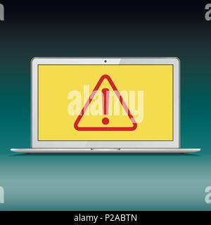 Concept de sécurité. Ordinateur portable avec point d'exclamation à l'écran. Vector illustration. Illustration de Vecteur