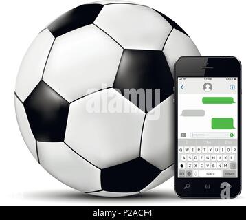 Ballon de soccer et d'un téléphone mobile avec écran SMS Chat Illustration de Vecteur