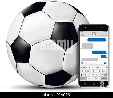 Ballon de football et smartphone avec l'application SMS Chat. Vector illustration. Illustration de Vecteur