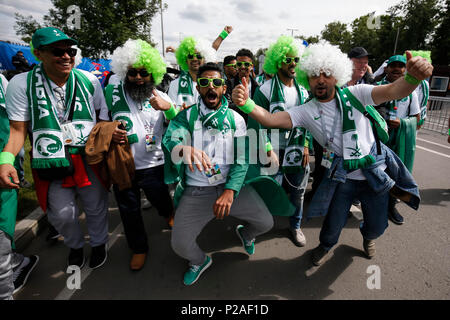 Moscou, Russie. 14 Jun, 2018. L'Arabie saoudite fans avant la Coupe du Monde FIFA 2018 match du groupe A entre la Russie et l'Arabie saoudite au stade Luzhniki le 14 juin 2018 à Moscou, Russie. (Photo de Daniel Chesterton/phcimages.com) : PHC Crédit Images/Alamy Live News Banque D'Images