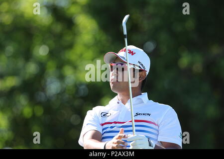 Southampton, New York, USA. 14 Juin, 2018. Hideki Matsuyama du Japon au 11e trou lors du premier tour de l'US Open 118e championnat au Shinnecock Hills Golf Club à Southampton, New York, États-Unis, le 14 juin 2018. Credit : Koji Aoki/AFLO SPORT/Alamy Live News Banque D'Images