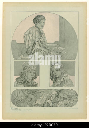 . Anglais : Plaque d'impression, 20, de 'Chiffres' moulures décoratives, 1905 . Anglais : Dans une conception quadripartite, quatre personnages féminins pose, porter des robes ; trois assis et l'autre couchée sur le côté, imprimé en vert et blanc sur un fond vert. . 1905269 Imprimer La plaque, 20, à partir de "figures", 1905 moulures décoratives (CH) 51685235 Banque D'Images