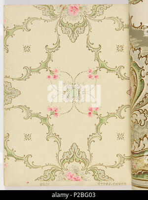 . Anglais : Extrait du livre, Alfred Peats n° 4, 1908 . Anglais : Collection de modèles réunis par Alfred Peats. Chacun des modèles est partie d'un ensemble constitué d'un mur latéral, frise et plafond papier. Chaque modèle est illustré dans plusieurs coloris. . 1908 281 Extrait du livre, Alfred Peats n° 4, 1908 (CH) 18498173-72 Banque D'Images