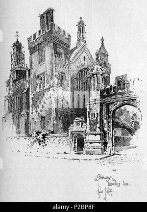 . Anglais : Herbert Railton's illustration de la passerelle à Lincoln's Inn . circa 1895. Herbert Railton (1857-1910)[1] 146 Herbert Railton - le portail de Lincoln's Inn Banque D'Images