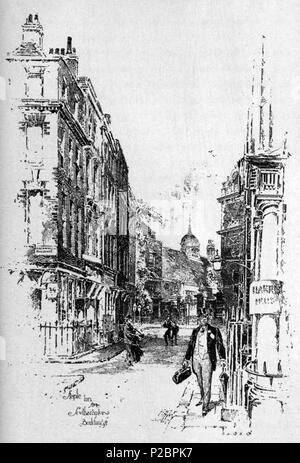 . Anglais : Herbert Railton's illustration d'une vue sur les bâtiments de Southampton Inn discontinues . vers 1895. Herbert Railton (1857-1910)[1] 146 Herbert Railton - Staple Inn à partir de bâtiments de Southampton Banque D'Images