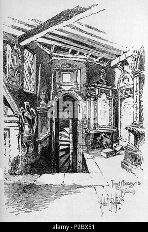 . Anglais : Herbert Railton's illustration de la tourelle d'escalier à l'triforium . vers 1895. Herbert Railton (1857-1910)[1] 146 Herbert Railton - Escalier tourelle de Triforium Banque D'Images