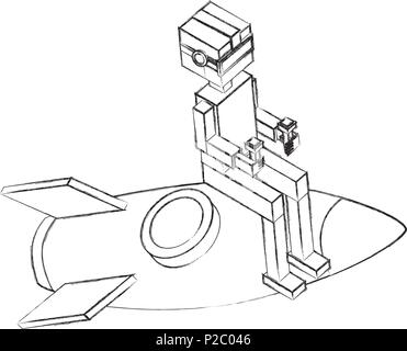 À l'aide de lunettes vr garçon assis sur fusée 3d Illustration de Vecteur