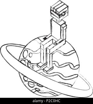 À l'aide de lunettes vr garçon assis sur planète 3d Illustration de Vecteur